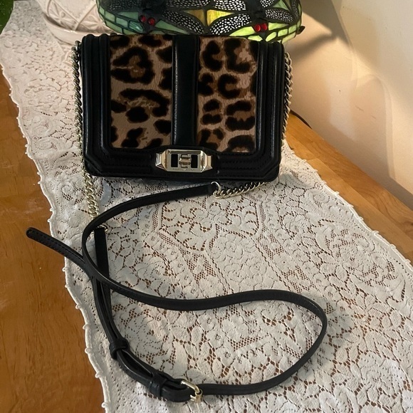 REBECCA MINKOFF  Black & Leopard Small Crossbody Gold Hardware $245 MSRP EUC - Picture 2 of 9